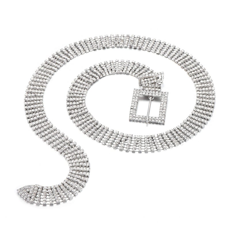 Ayliss Women Rhinestone Belt Bling Crystal Shiny Waist Dress Belt Silver Fashion Glitter Chains Dress Wedding Party Gift (Silver#1) - Image 4