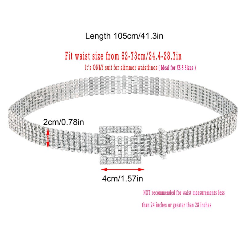 Ayliss Women Rhinestone Belt Bling Crystal Shiny Waist Dress Belt Silver Fashion Glitter Chains Dress Wedding Party Gift (Silver#1) - Image 2