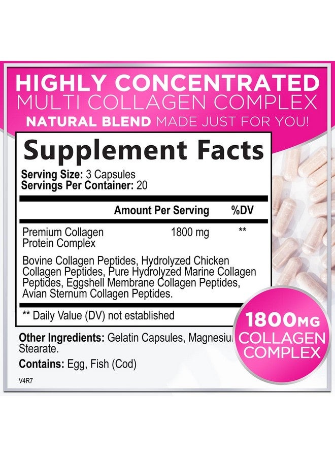 Hello Lovely! Collagen Peptides Powder Capsules for Women, 1800mg Hydrolyzed Collagen Type I, II, III, V & X, Hair, Nail, Skin, Bone & Joint Support, Collagen for Women & Men, Grass-Fed Collagen - 60 Capsules - Image 1