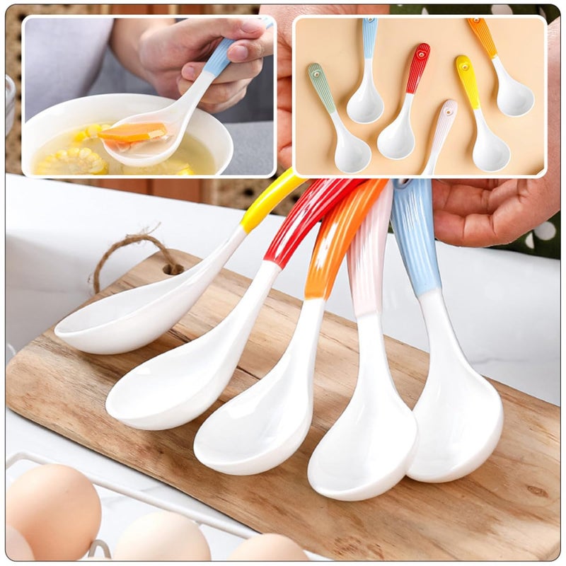 6 Piece Colorful Ceramic Soup Spoon Set Food Grade Porcelain Tableware for Home Dining - Image 4