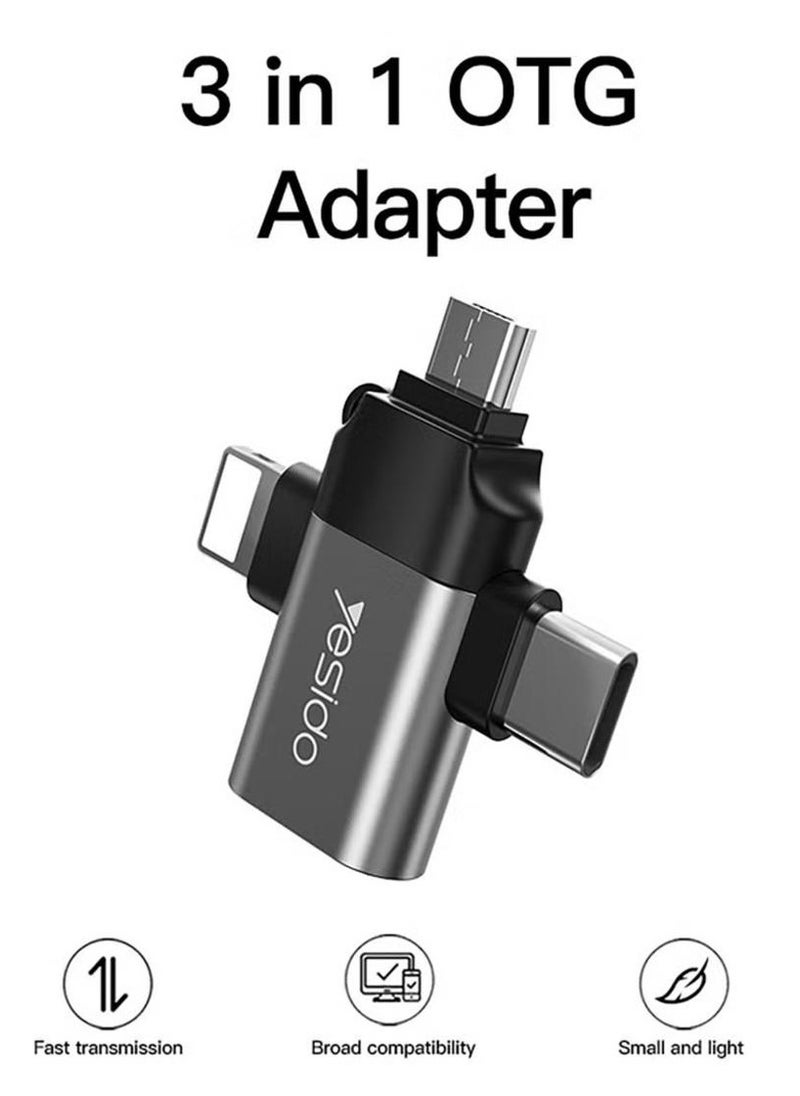 Yesido - Yesido GS15 OTG Adapter 3 In 1 USB 2.0 to Type-C / Micro / Lightning Adapter for Smart Phones - Image 1