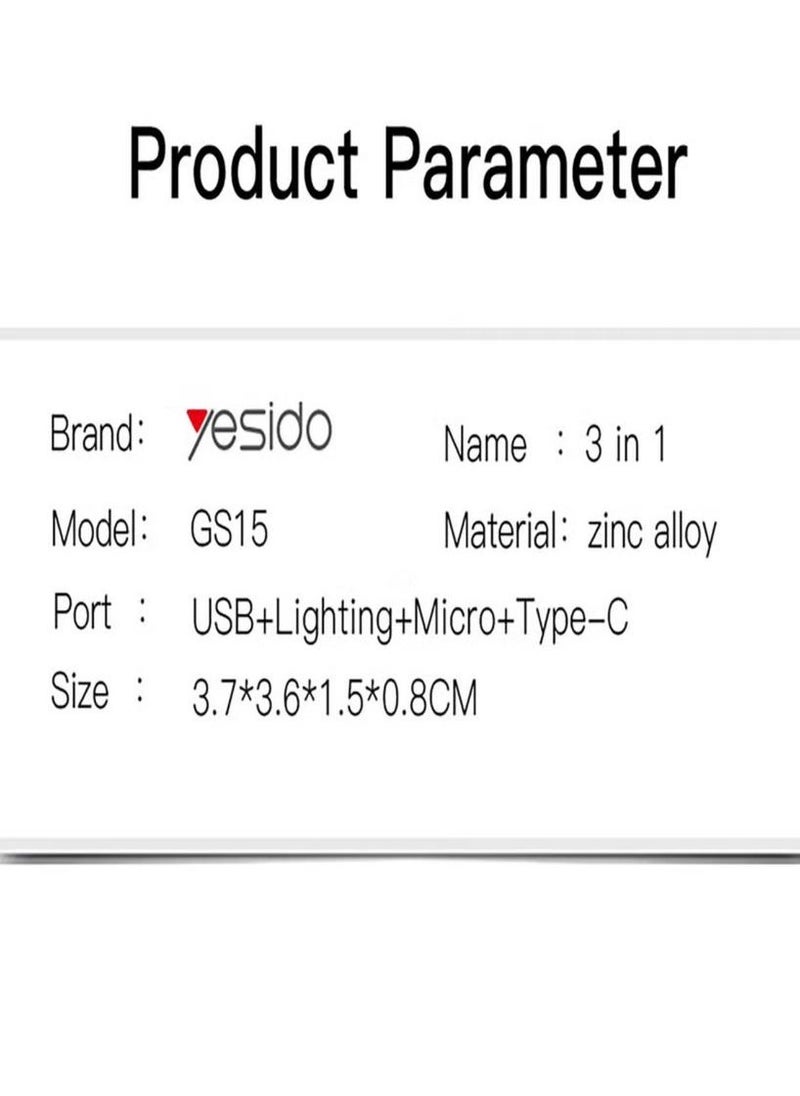 Yesido - Yesido GS15 OTG Adapter 3 In 1 USB 2.0 to Type-C / Micro / Lightning Adapter for Smart Phones - Image 1
