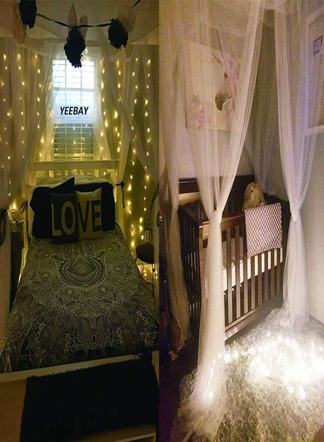 YEEBAY Mosquito Net for Bed Canopy, 4 Corner Post Curtains Bed Canopy Large Mosquito Netting Bedroom Princess Decoration for Girls & Adults, Fits Full/Queen/King Size Mosquito Net (7X7 FT, Ivory) - Image 2