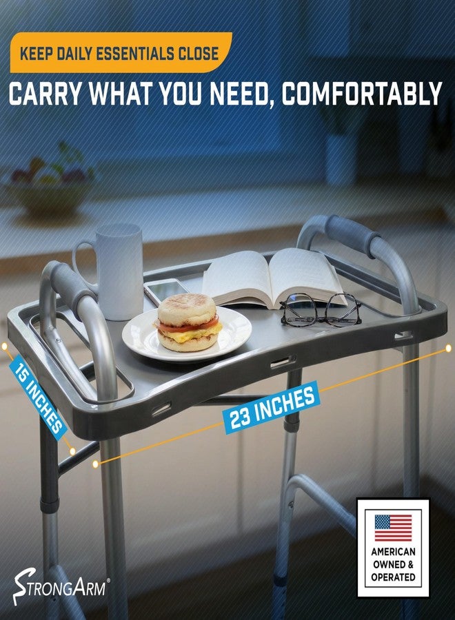 StrongArm Solid Gray Walker Tray with Cup Holder, Tray for Folding Walkers, Food Tray, Walker Accessories, Tray Table for Standard Adult Walkers (Gray) - Image 2