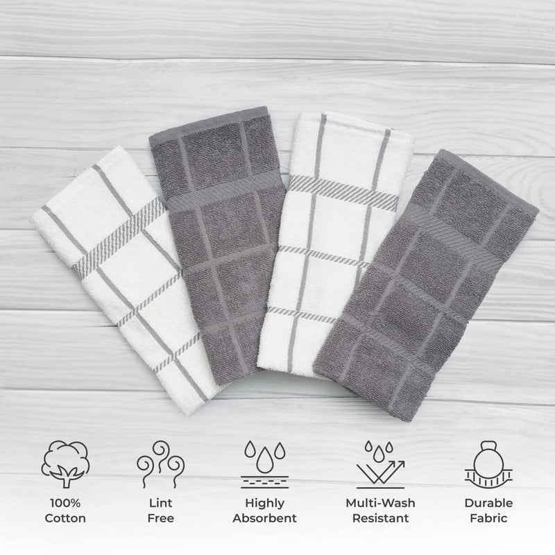 Mellow Buff 100% Cotton Terry Dish Towels, 4 Pack 16 x26 Inches, Super Soft and Absorbent Kitchen Towels, Perfect for Kitchen Cleaning and Dish Washing | Light Gray - Image 2