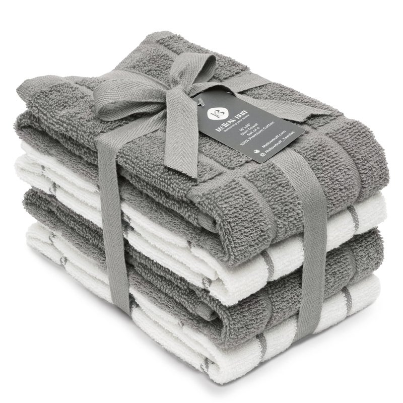 Mellow Buff 100% Cotton Terry Dish Towels, 4 Pack 16 x26 Inches, Super Soft and Absorbent Kitchen Towels, Perfect for Kitchen Cleaning and Dish Washing | Light Gray - Image 1