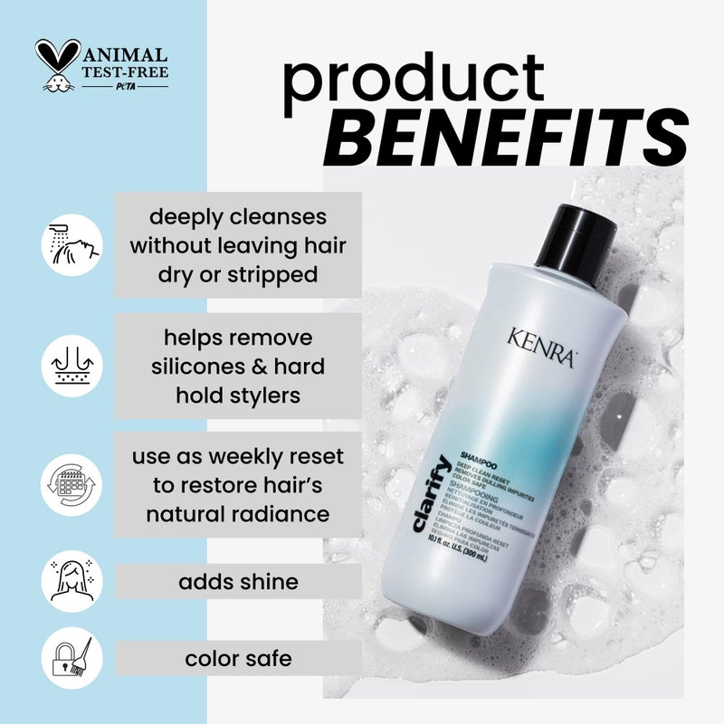 Kenra Clarify Shampoo | Deep Cleansing | Color-Safe | Removes Dulling Deposits & Product Build Up | Brightens Highlighted, Bleached, or Gray Hair | Adds Shine | All Hair Types | 10.1 fl. oz. - Image 2