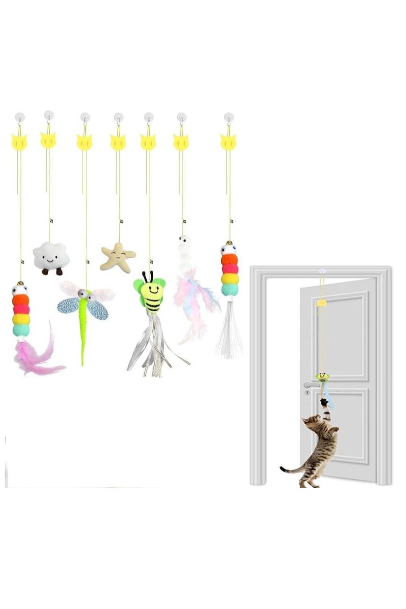 Interactive Cat Feather Toys 7 Pcs, Cat Teaser Retractable, Hanging Cat Toys Indoor Kitten Play Chase Exercise, Mental Physical Stimulation for All Breeds and Species - Image 1