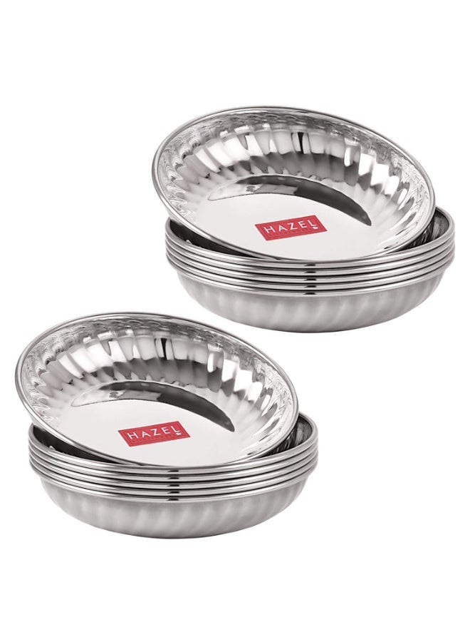 HAZEL Stainless Steel Breakfast Plate Set of 12 | 11.4 cm Small Snacks Serving Plates | Multipurpose Steel Thali for Kitchen & Daily Use - Image 1