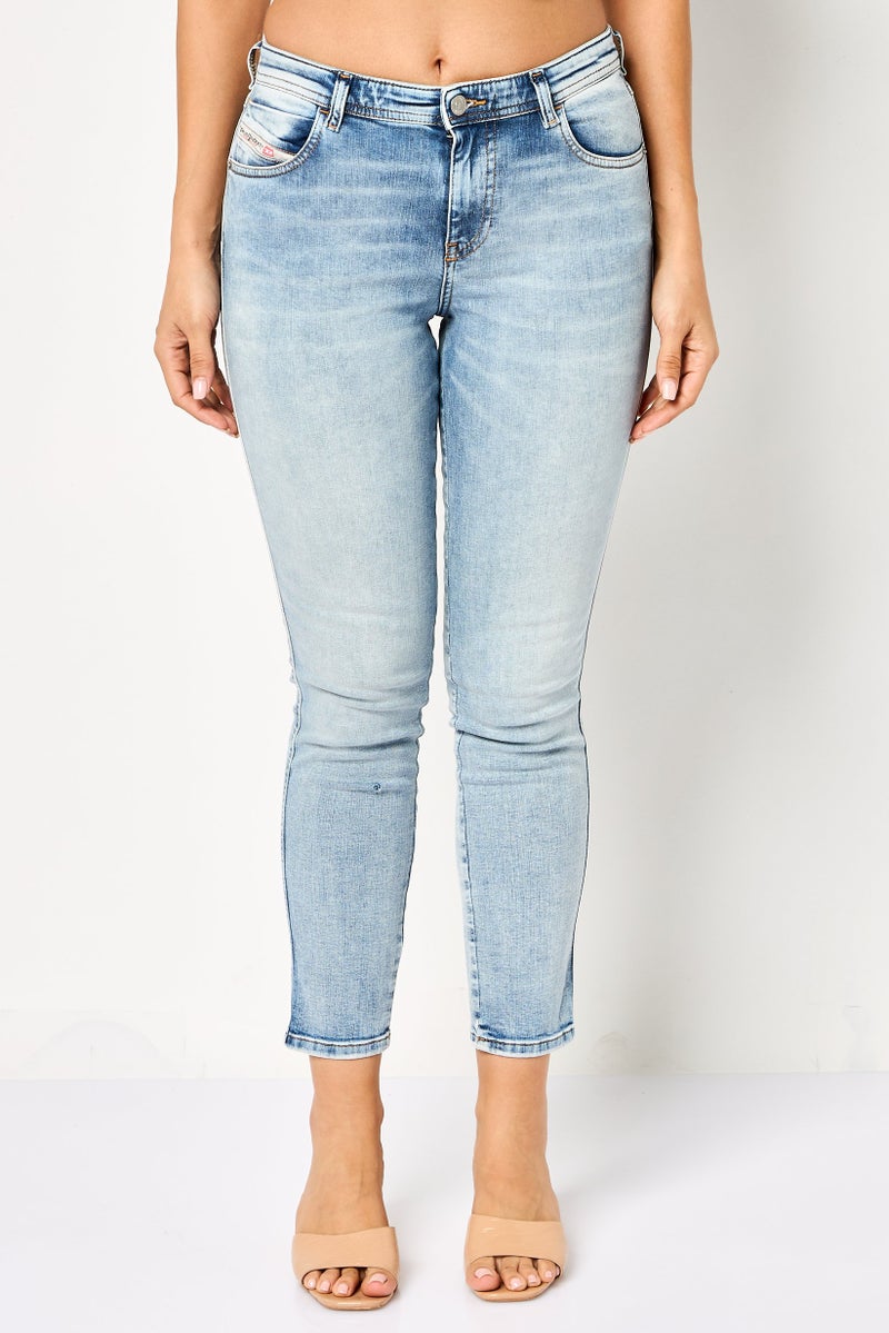 DIESEL Women Skinny Fit Washed Stretchable Jeans, Light Blue - Image 1