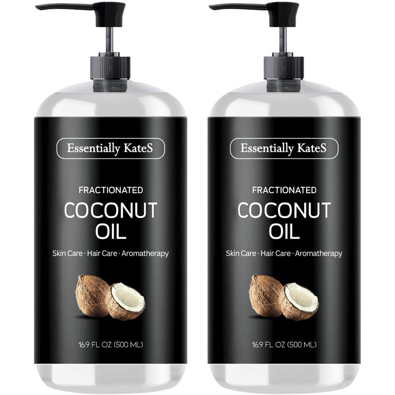 Essentially KateS Fractionated Coconut Oil 33.8 Fl Oz (2 x 16 Fl Oz) - Pack of 2 - Body Oil, Massage Oil, Hair Oil, Carrier Oil for Essential Oils - No Scent - Image 1