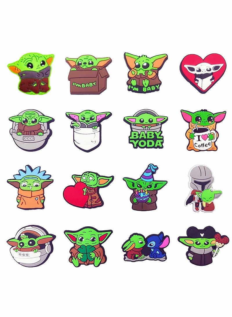 Shoe Decoration Charms for Crocs, 16 Pcs Yoda Cartoon Croc Accessories for Crocs Shoes ​PVC Charms Bracelet Wristband for Men Women Kids Girl Boy, Buckle Party Favors Birthday Gifts Nurse Charm - Image 1