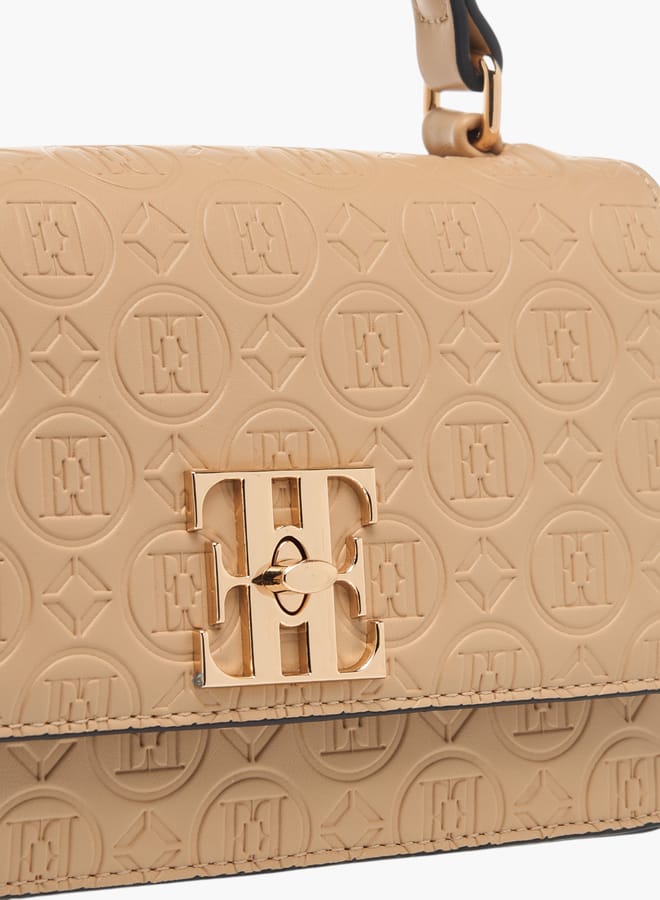 ELLE Womens Monogram Embossed Crossbody Bag With Top Handle And Adjustable Strap - Image 3
