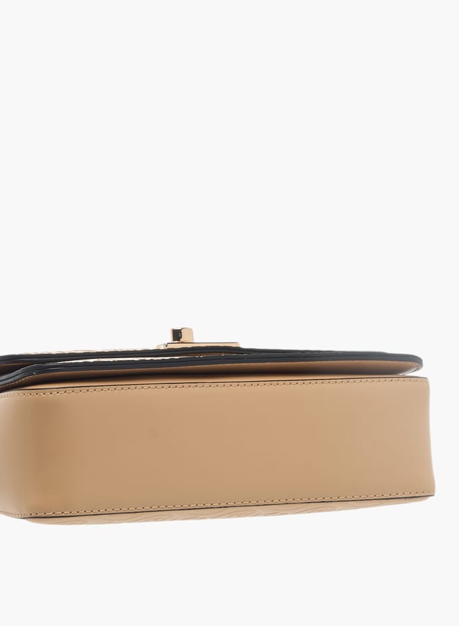 ELLE Womens Monogram Embossed Crossbody Bag With Top Handle And Adjustable Strap - Image 5