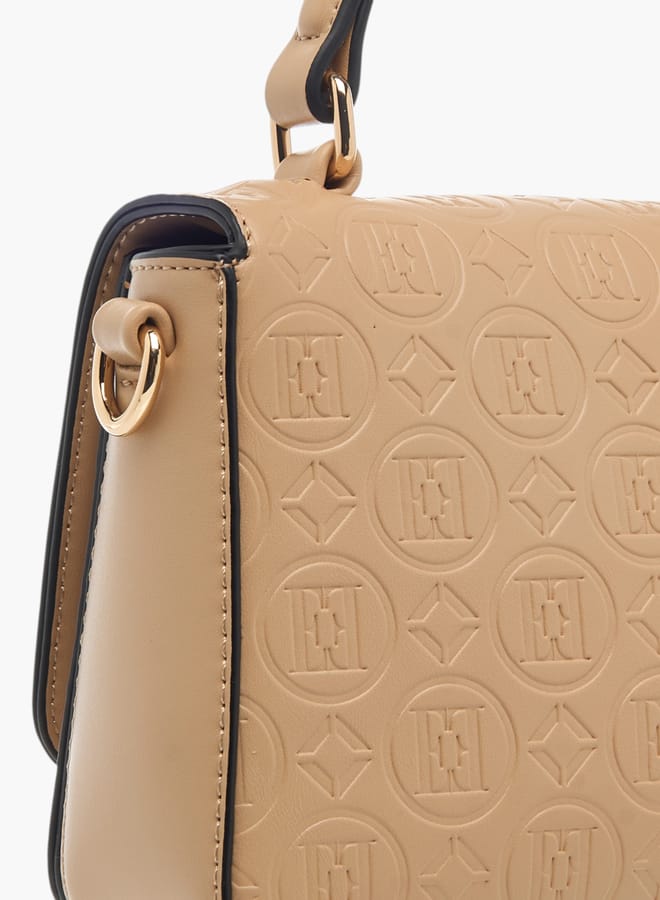 ELLE Womens Monogram Embossed Crossbody Bag With Top Handle And Adjustable Strap - Image 4