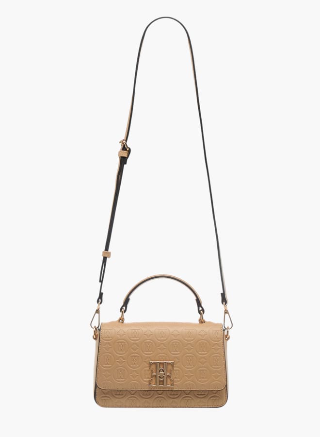 ELLE Womens Monogram Embossed Crossbody Bag With Top Handle And Adjustable Strap - Image 1