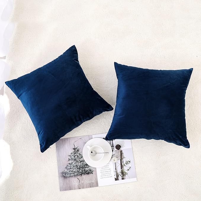 NiNi ALL Decorative Throw Pillow Covers Velvet 14x14 Inch Pack of 2 Dark Blue Cushion Covers Soft for Couch Sofa Bedroom Living Room Outdoor - Image 2