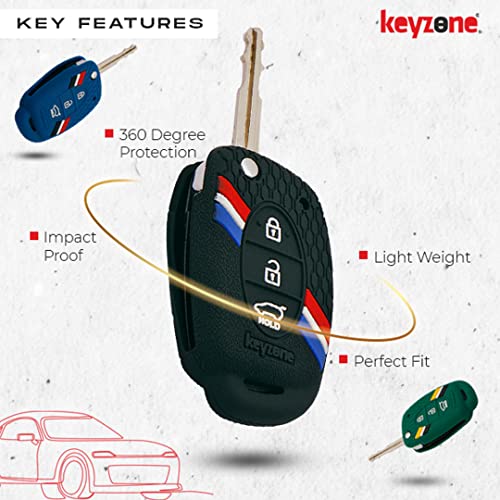 Keyzone® Striped Silicone Key Cover Compatible for Hyundai Venue, Creta, Exter, Elite i20, Grand i10 Nios, Aura, Xcent, Grand i10 3 Button Flip Key (3 Button Flip Key, Black) - Image 3