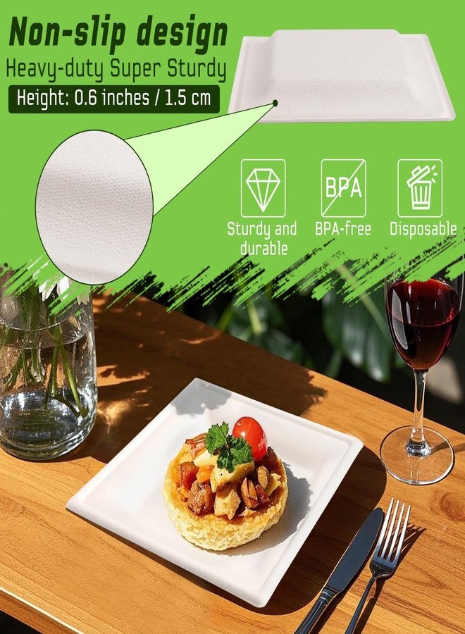 Tivcck 300 pack Compostable Square Paper Plates,6 Inch Dessert Plates,Heavy Duty Biodegradable Sugarcane Plate,Disposable Small Paper Plate for Daily Meals,Party,Picnic,Cake(White) - Image 4