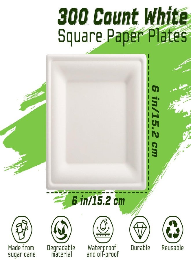Tivcck 300 pack Compostable Square Paper Plates,6 Inch Dessert Plates,Heavy Duty Biodegradable Sugarcane Plate,Disposable Small Paper Plate for Daily Meals,Party,Picnic,Cake(White) - Image 2
