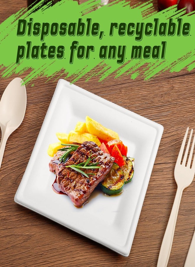 Tivcck 300 pack Compostable Square Paper Plates,6 Inch Dessert Plates,Heavy Duty Biodegradable Sugarcane Plate,Disposable Small Paper Plate for Daily Meals,Party,Picnic,Cake(White) - Image 5