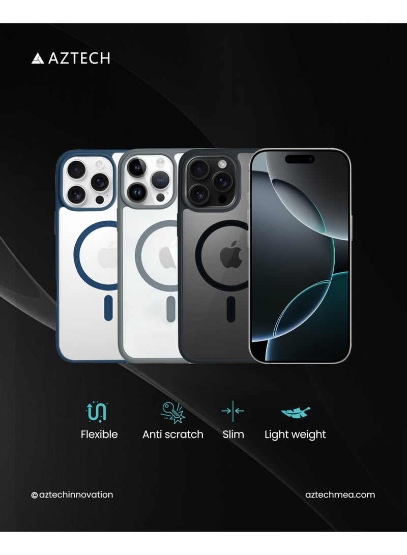 أزتك حافظة مغناطيسية لجهاز iPhone 16 Pro Max متوافقة مع ميغ سيف، خلفية مات شفافة حماية كاملة لعدسة الكاميرا رفيعة مضادة للصدمات، حواف مقاومة للخدش، خلفية مقاومة للخدش لأبل - Image 2