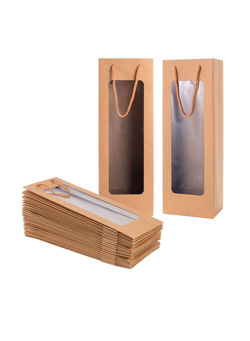 Gift Bag with Window, Tall Paper Bags for Bottle, Brown Gift Bag for New Year Anniversary Birthday Housewarming Dinner Party Business Function - Image 1