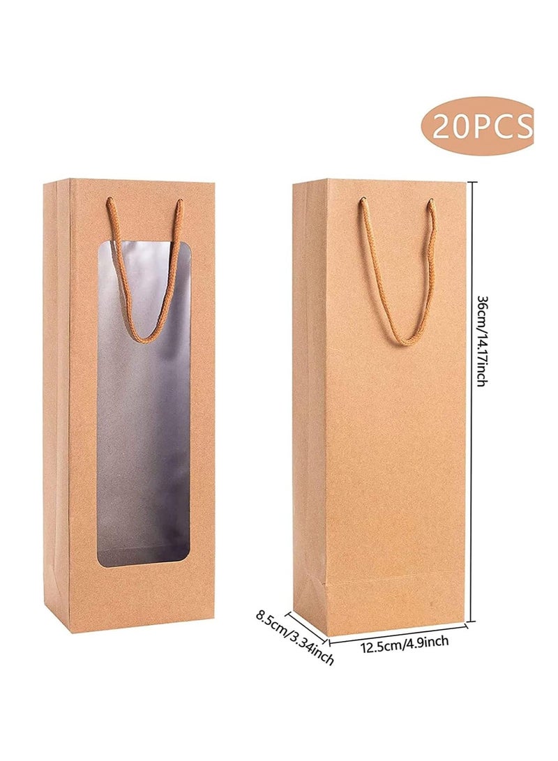 Gift Bag with Window, Tall Paper Bags for Bottle, Brown Gift Bag for New Year Anniversary Birthday Housewarming Dinner Party Business Function - Image 3