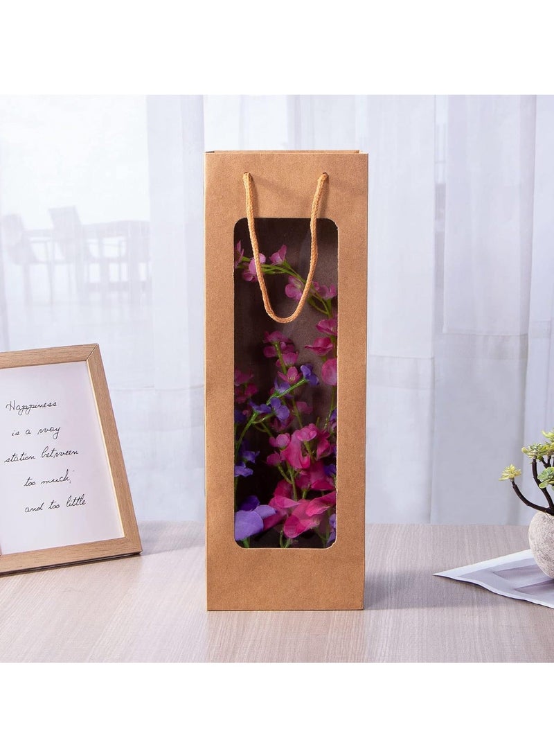 Gift Bag with Window, Tall Paper Bags for Bottle, Brown Gift Bag for New Year Anniversary Birthday Housewarming Dinner Party Business Function - Image 2