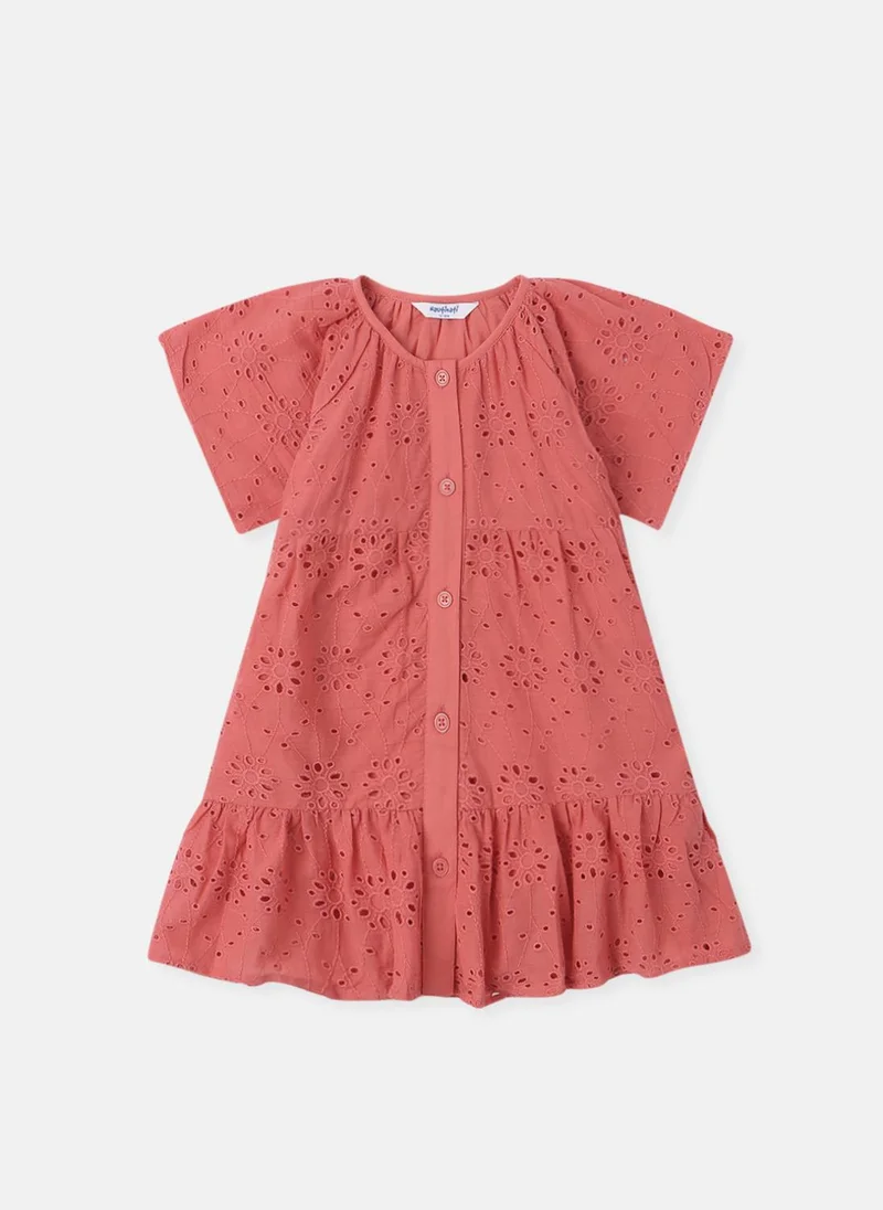 نوتيناتي Nautinati Girls’ Cotton Textured Half Sleeve Schiffli Dress