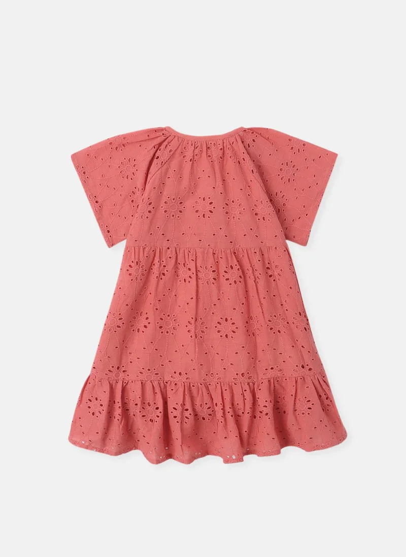 نوتيناتي Nautinati Girls’ Cotton Textured Half Sleeve Schiffli Dress