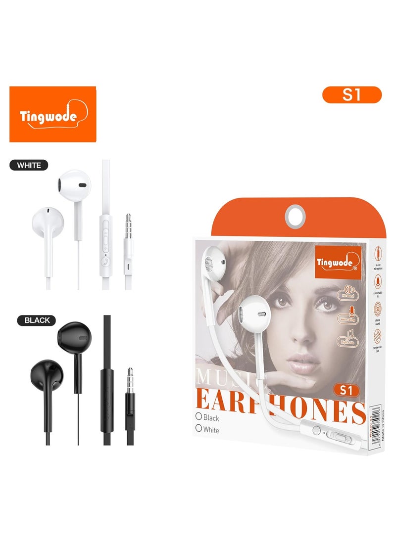 Tingwode - Tingwode S1 Music Earphone With Microphone And Comfortable Wearing For Mobile Phone 1.2 M - Black - Image 1
