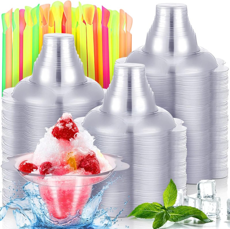 klarako 50 Set 4 oz Flower Snow Cone Cups with Straws, Reusable Snow Cone Cups Shaved Ice Cups with Snow Cone Straws Snack Cups Snow Cone Cups for Summer Holiday Beach Party Birthday Wedding Food Service - Image 1