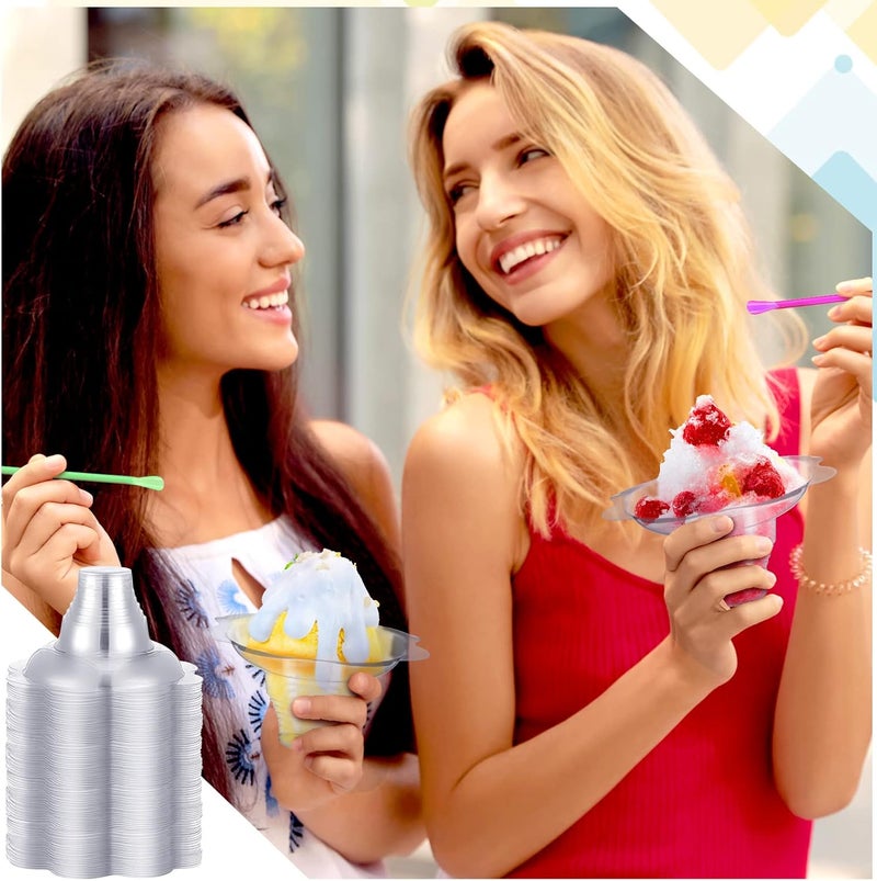 klarako 50 Set 4 oz Flower Snow Cone Cups with Straws, Reusable Snow Cone Cups Shaved Ice Cups with Snow Cone Straws Snack Cups Snow Cone Cups for Summer Holiday Beach Party Birthday Wedding Food Service - Image 5