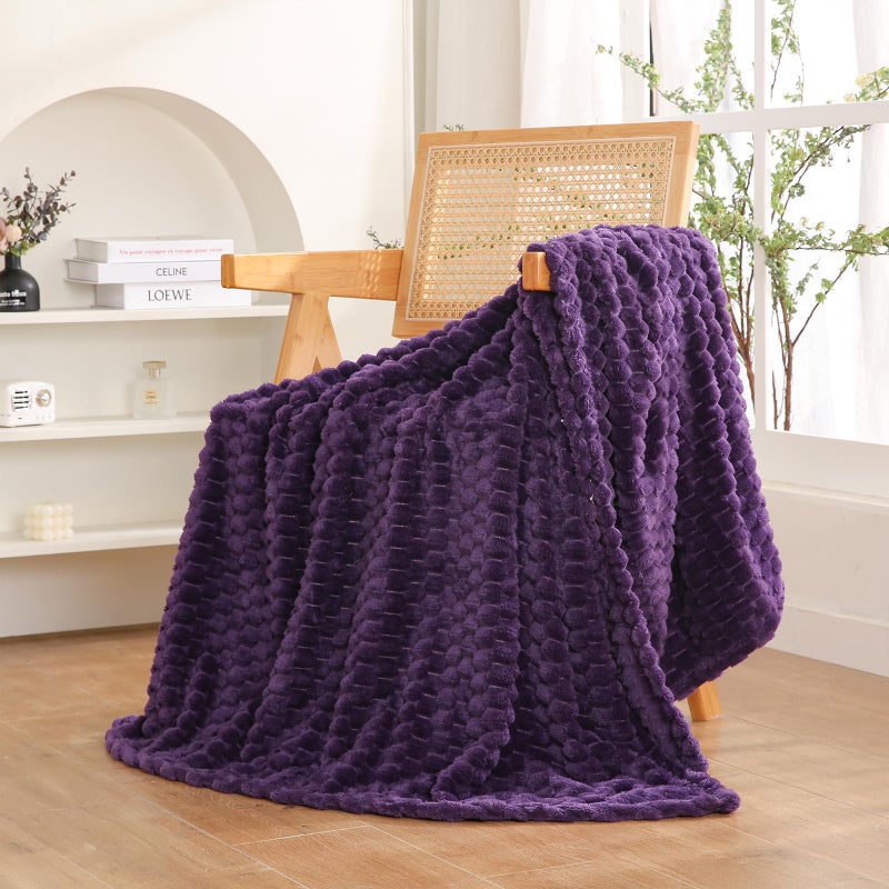 Puncuntex Deep Purple Throw Blanket 50"Ã—60" inches Fuzzy 3D Jacquard Decorative Flannel Fleece Super Soft Plush Cozy Blanket for Couch Sofa Chair Lightweight - Image 2