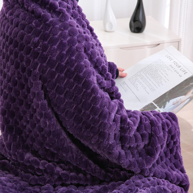 Puncuntex Deep Purple Throw Blanket 50"Ã—60" inches Fuzzy 3D Jacquard Decorative Flannel Fleece Super Soft Plush Cozy Blanket for Couch Sofa Chair Lightweight - Image 5