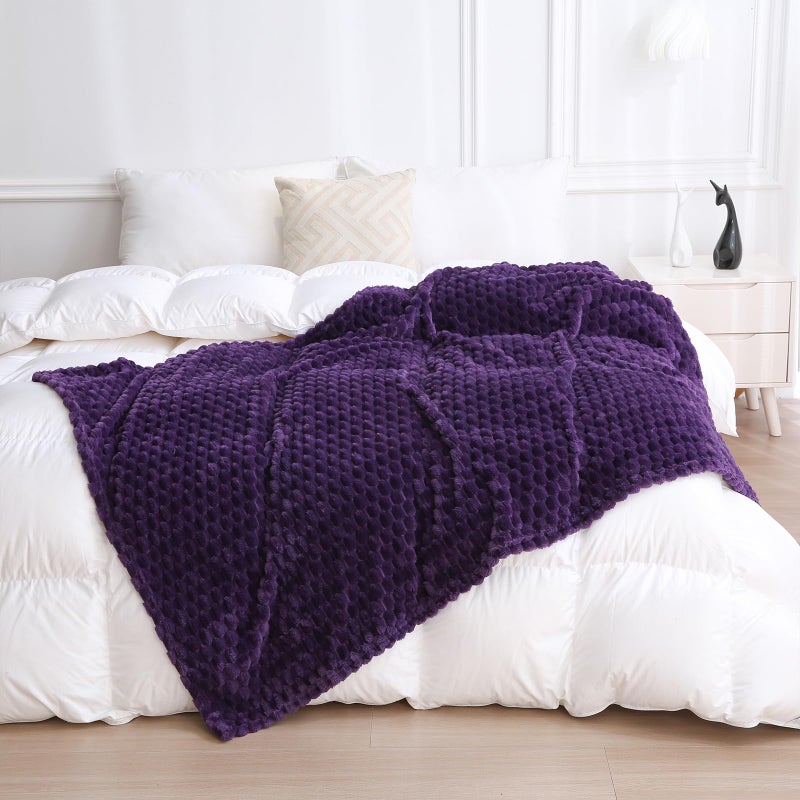Puncuntex Deep Purple Throw Blanket 50"Ã—60" inches Fuzzy 3D Jacquard Decorative Flannel Fleece Super Soft Plush Cozy Blanket for Couch Sofa Chair Lightweight - Image 3