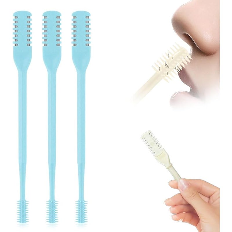 2 in 1 Nasal Hair Cutter Mini Travel Essentials,Upgraded Manual 360° Rotating Nostril Hair Removal Tool Double Sided Nose Hair Trimmer with Ear Picker for Women Men (Blue, 3 Pack) - Image 1