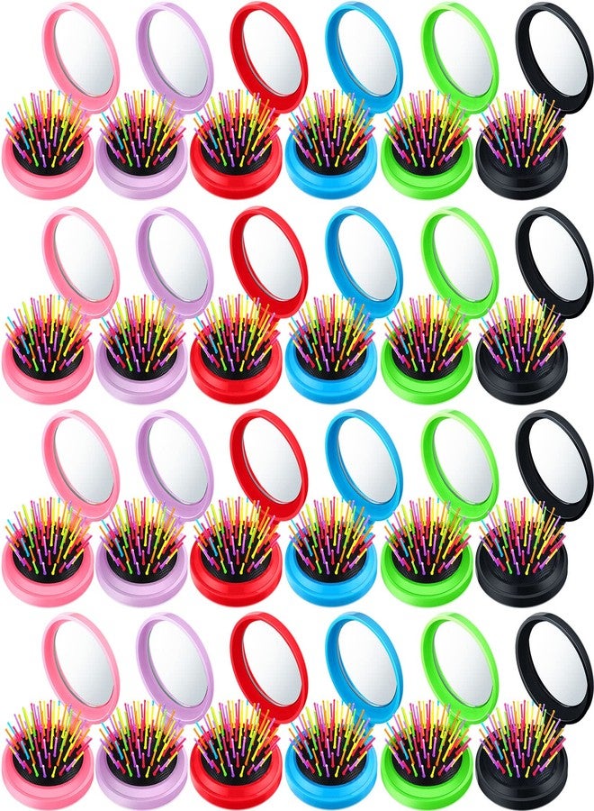 Hoolerry فرشاة شعر قابلة للطي من هوليري 24 قطعة مع مرآة - فرشاة شعر صغيرة دائرية قابلة للطي - فرشاة مدمجة محمولة - مشط شعر للنساء والفتيات والرجال - لعمليات المكياج - مناسبة لعيد الميلاد، 6 ألوان - Image 1