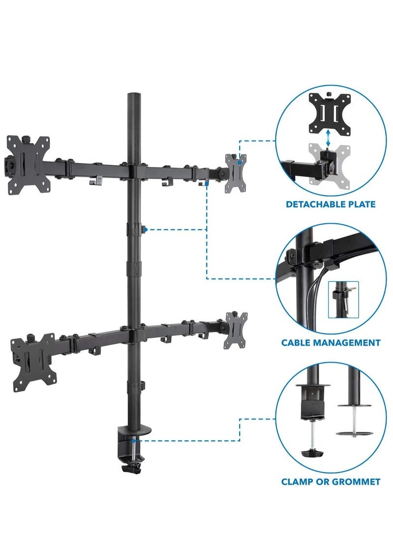 Gravity 4 Monitor Mount Stand ‚Äì Quad Desk Mount for 4 Screens (Up to 32‚Äù), Height Adjustable Arms, Heavy Duty C-Clamp & Grommet Bases, Black - Image 4