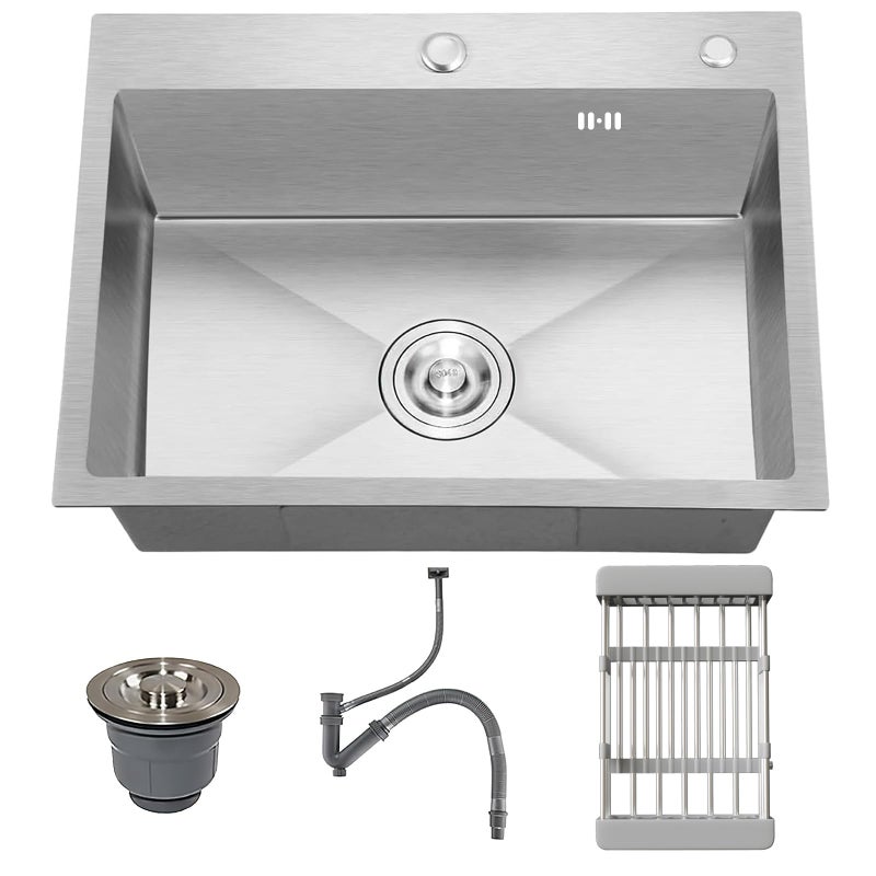Vivrhintty 24-inch Single Bowl Kitchen Sink, Drop-in/Top-Mount Stainless Steel with Nano Coating, Includes Drain Kit & Fruit Basket, 24"x18"x8" - Image 1