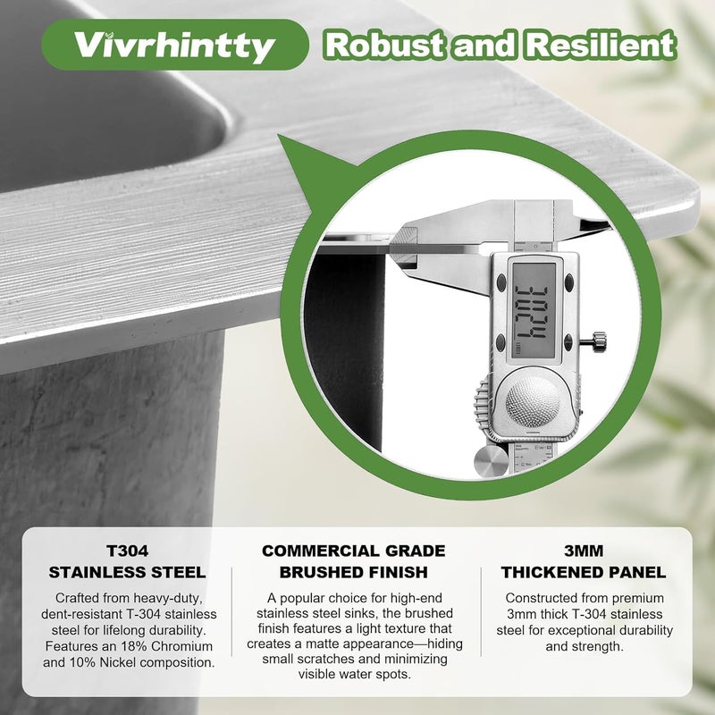Vivrhintty 24-inch Single Bowl Kitchen Sink, Drop-in/Top-Mount Stainless Steel with Nano Coating, Includes Drain Kit & Fruit Basket, 24"x18"x8" - Image 4