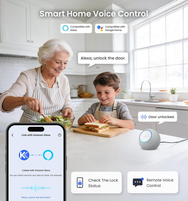Veise VE012W-H WiFi Smart Front Door Lock Set, Built-in WiFi, App Remote & Voice Control, Fingerprint Keyless Entry Smart deadbolt with Handle, Backlit Keypad, Auto Lock, IP55 Waterproof, Satin Nickel - Image 5