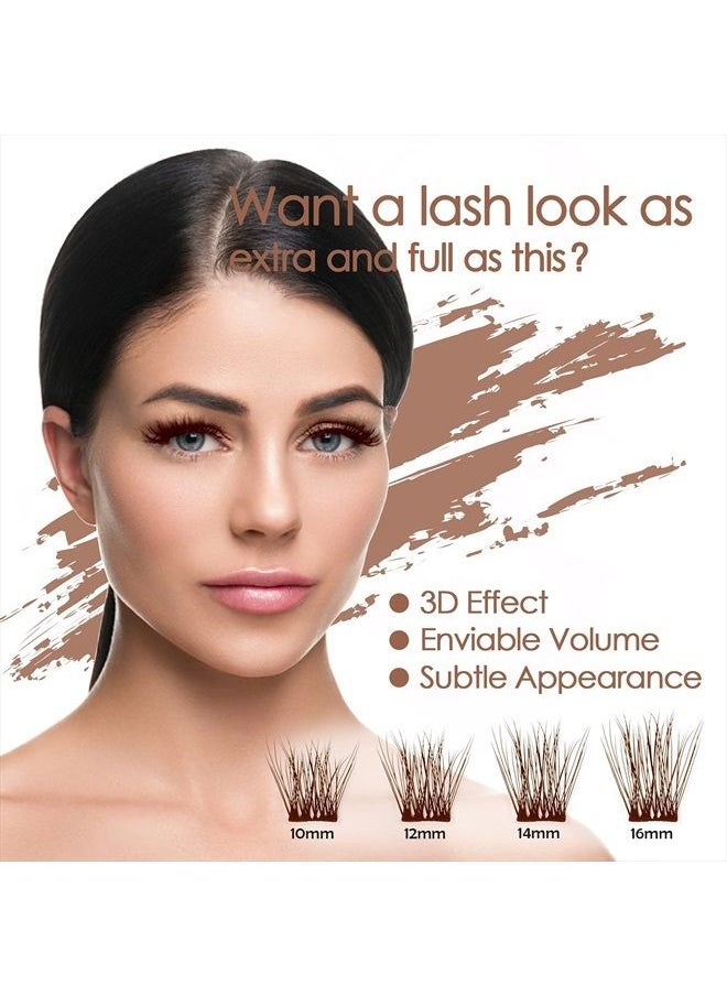 DIY Eyelash Extension, 3D Effect Individual Melt Flare Lash Cluster Natural Lashes Set, Home Eyelash Extension Lashes Pack (12MM-Amber)