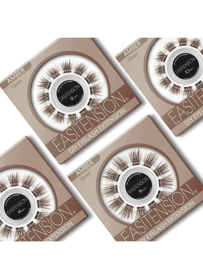 DIY Eyelash Extension, 3D Effect Individual Melt Flare Lash Cluster Natural Lashes Set, Home Eyelash Extension Lashes Pack (12MM-Amber)