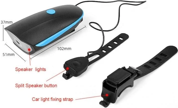 Forte GT 250 Lumen Bicycle Front Headlight 2 In 1 Horn 140 Db with Xbyc 6163 Battery - Black