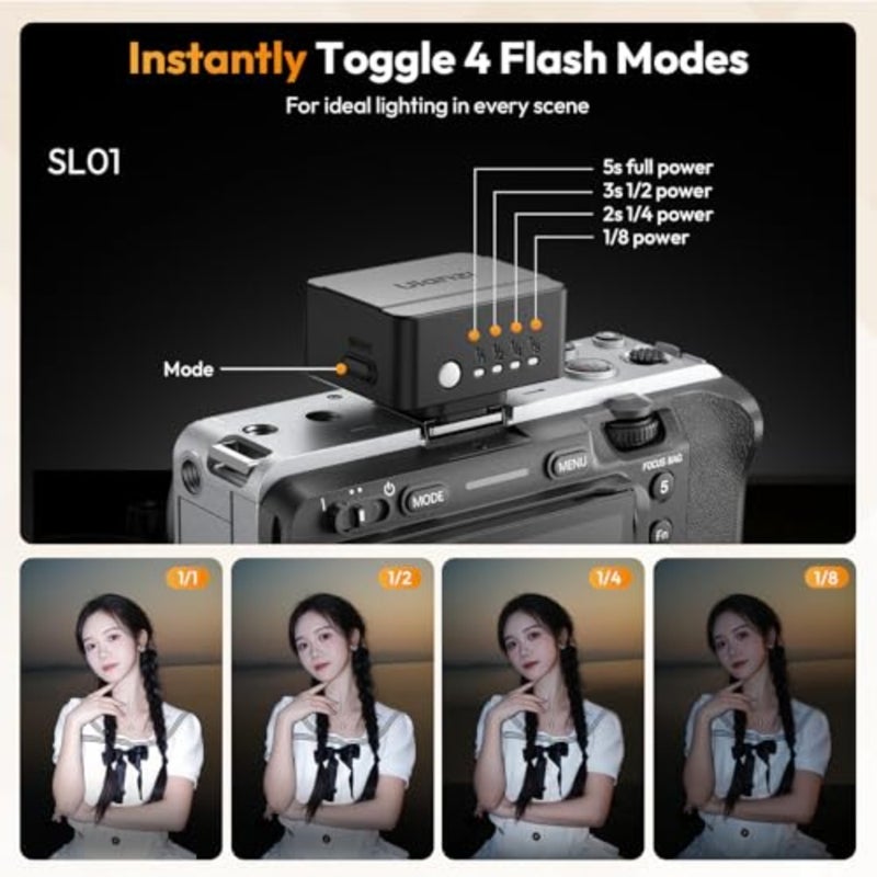 فلاش كاميرا صغير SL01، GN8 6500K Mini Flash Speedlite، 4 مستويات للطاقة، متوافق مع Sony ZV-1/ZV-E10/Canon/Nikon/Fuji/Panasonic/Leica/Olympus، لا يناسب Sony ZV-1F - Image 4