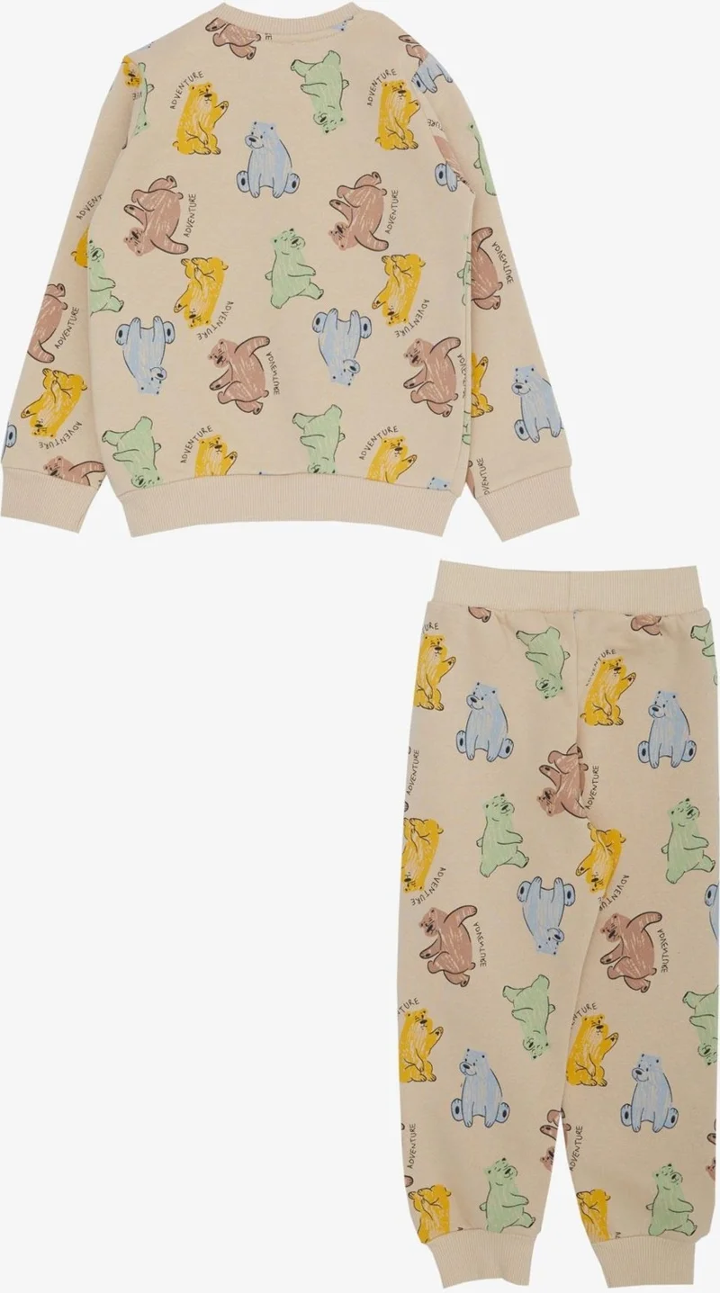 Breeze Breeze Boy's Tracksuit Set Colorful Cute Teddy Bear Patterned 1.5-5 Years Old, Beige