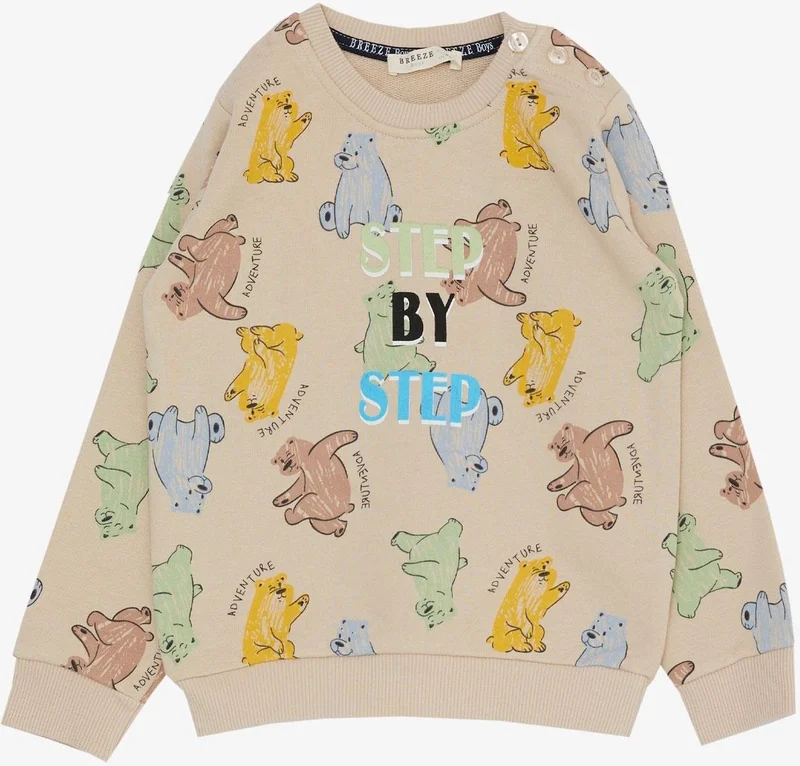 Breeze Breeze Boy's Tracksuit Set Colorful Cute Teddy Bear Patterned 1.5-5 Years Old, Beige