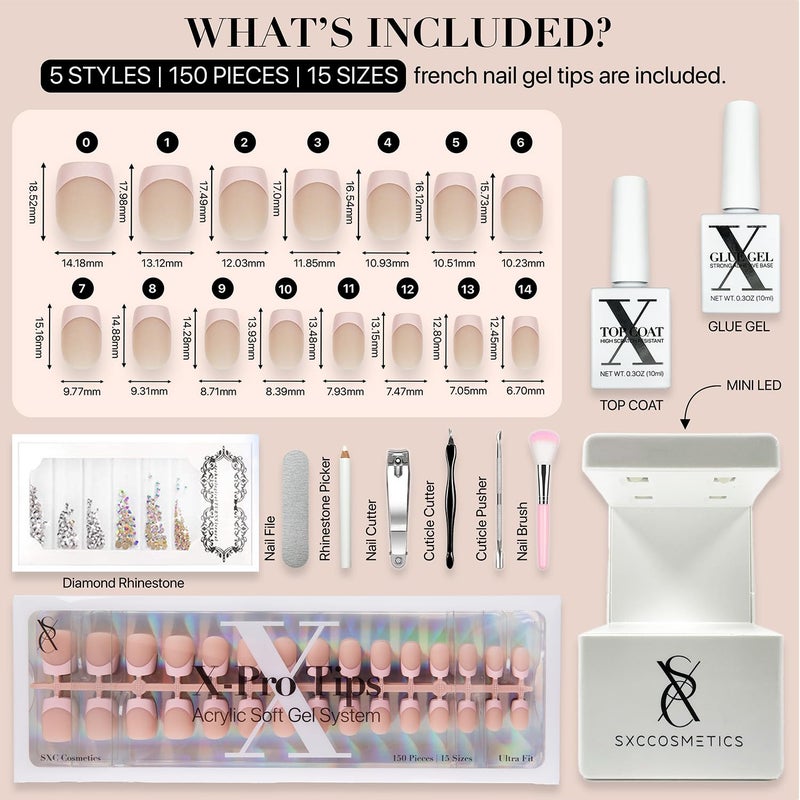 SXC Cosmetics French Tip Press On Nails - Skin Tone Nude and Color Series, XS Square X-Pro Tips Starter Kit ST113KIT - Image 5